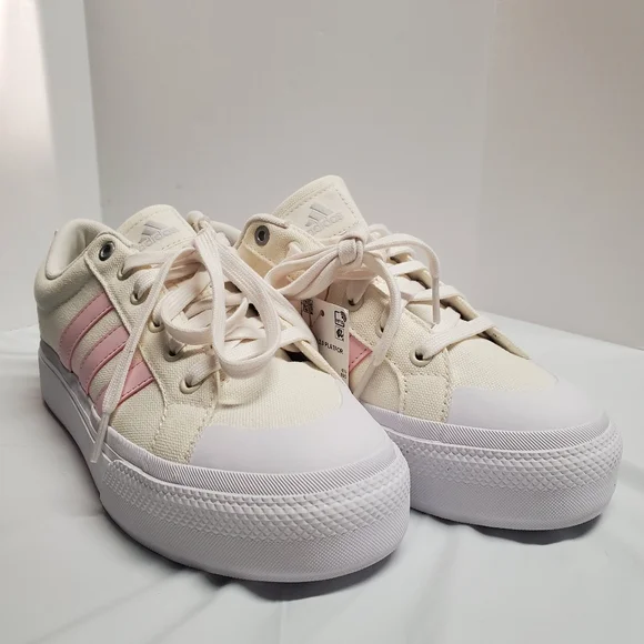 adidas Women's Cream and Pink Platform Sneakers - Picture 2 of 5